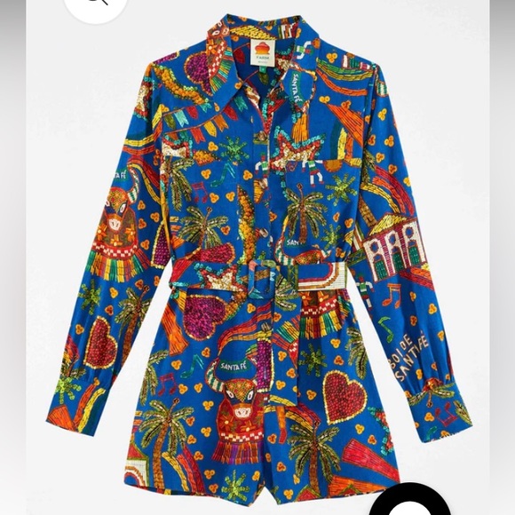 NWT Farm Rio Folk Party Belted Romper - Picture 4 of 7